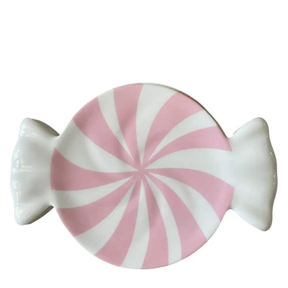 Peppermint Candy Shaped Melamine Christmas Appetizer Plate Set 4 PINK & White